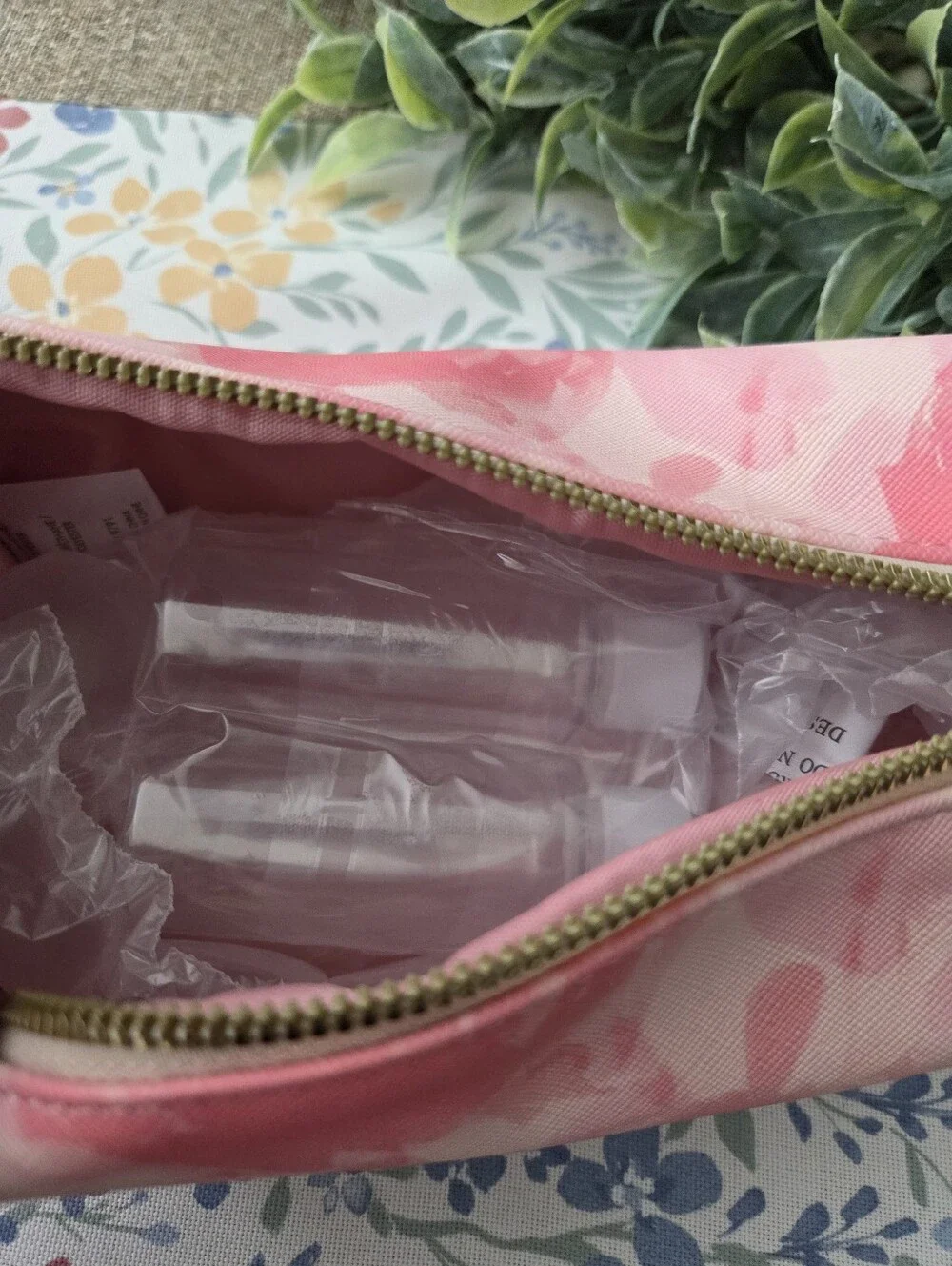 Ted Baker Pink Floral Zip Cosmetic Case with Gold Hardware